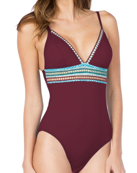 La Blanca Running Stitch One-piece Swimsuit Sz 4 - Picture 3 of 6